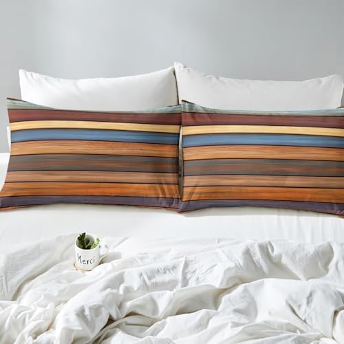 Retro Striped Bed Sheet Set Twin Size Oil Painting Stripes Mattress Cover Modern Simple Style Sheets for Boys Girls Bedroom Orange Brown with Flat,Fitted Sheet Pillowcase 3Pcs