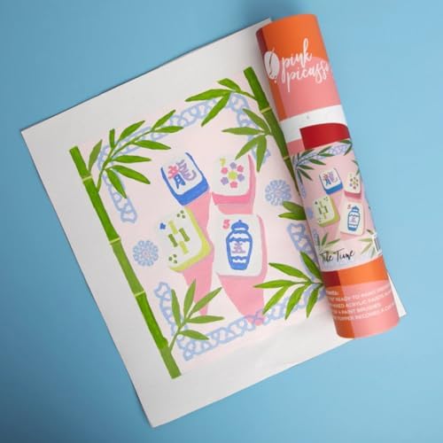 Pink Picasso Paint by Number Kit, All Ages, 8x10, Tile Time Mahjong | Mid Century Modern Collection, Acrylic Paints and Brushes included, Pre-printed high quality canvas, DIY art kit, Gift-ready