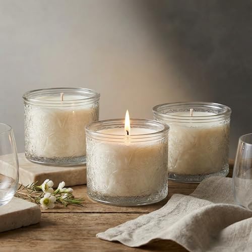 10 oz Clear Mandala Glass Candle Jars with Bamboo Lids, 9 Pack