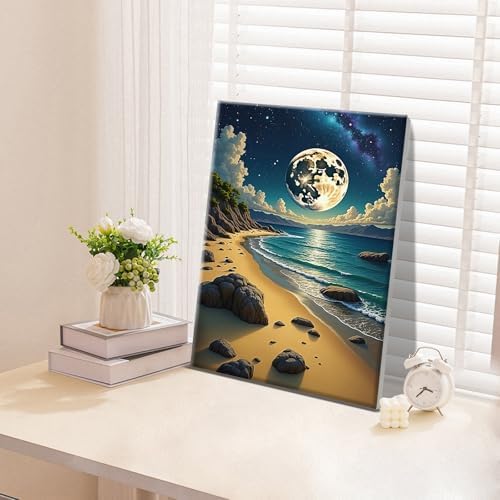 ATDMS Moon Paint by Numbers Kit for Adults with Frame 8x12 Inch