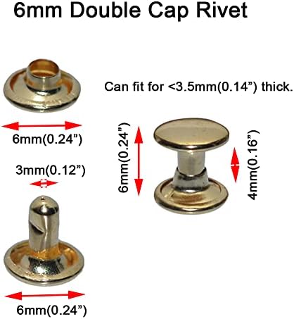 300sets Leather Rivets Double Cap Rivet Tubular Metal Studs Repairs Decoration Craft Accessories for Leather Craft Clothes Shoes Bags Belts (6mm Gold)