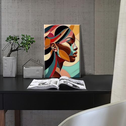 HeeBenor Framed Paint by Numbers Kit for Adults, Black Woman Paint by Numbers Kit for Adults with Easel, DIY Acrylic Paint by Number with Frame, Adult Paint by Number Kits Framed Canvas 8x12 Inch