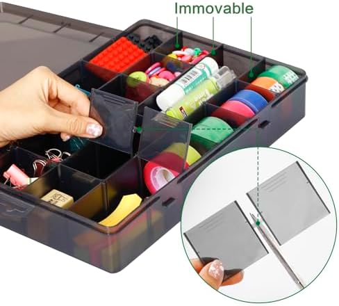 Gbivbe Large 24 Grids Plastic Organizer Box Adjustable Dividers,Clear Storage Box for Jewelry, Art DIY Crafts, Washi Tapes, Beads and Small Parts(Black,3Pack)