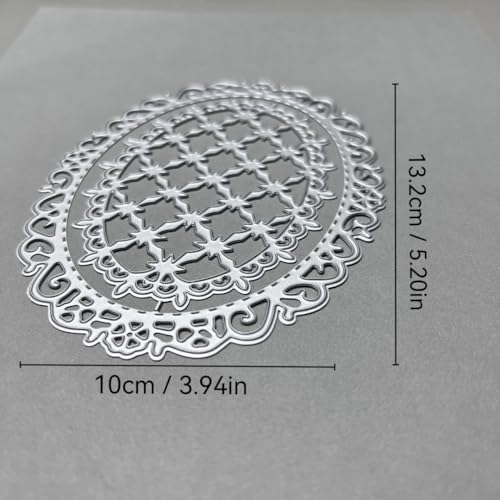 Scrapbooking Die-Cuts, Layer Frame Net Set Metal Cutting Dies for Card Making, Paper Craft Template, Background Embossing Stencils, DIY Album Décor (Oval Lace Grid Frame-13.2x10cm)