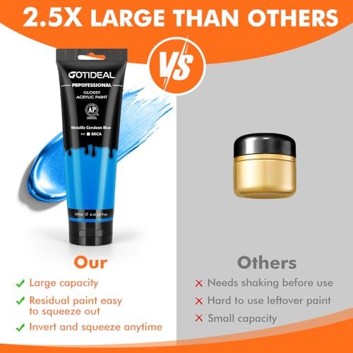 GOTIDEAL Metallic Blue Acrylic Paint, 8.45oz/250ml, Art Craft Paints