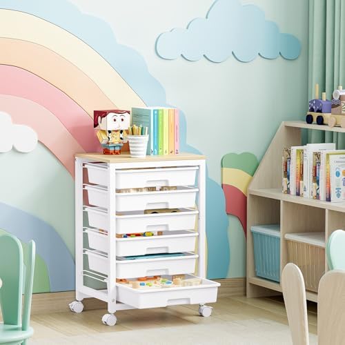 SYKIARIOL Rolling Cart with 6 Drawers,White