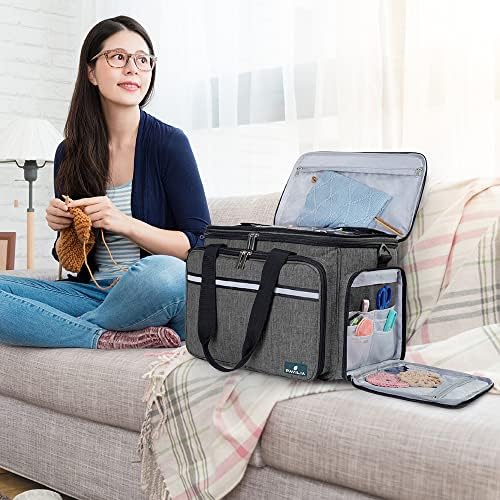 PAVILIA Knitting Yarn Storage Bag Crochet Organizer for Knitter, Dark Grey