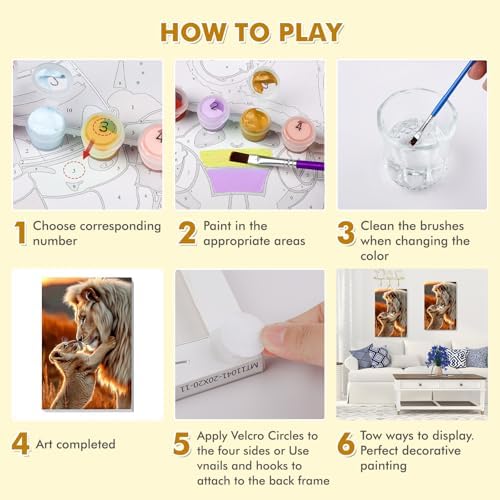 Bowetile Framed Lion Paint by Numbers Kit for Adults, Adults' Paint-by-Number Lion Kits on Canvas, Painting by Numbers Animals, DIY Acrylic Number Painting for Home Wall Decor, 8x12in