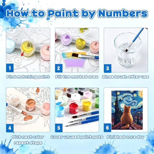 Cat Paint by Numbers Kit for Adults, Starry Painting by Numbers 16x20 In | Cat Paint by Number for Adults Beginner, Acrylic Easy Number Painting, Arts and Crafts Kit for Adults for Gifts Home Decor