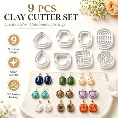 9Pcs Geometric Polymer Clay Cutters for Earrings Jewelry Making