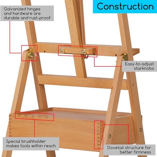 MEEDEN Forward Tilt Studio H-Frame Easel with Art Supply Storage Drawer - Adjustable (58"~75") Solid Beech Wood Easel Stand for Artists, Students and Beginners, Holds Canvas Art up to 37"