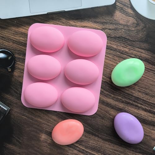 BAKER DEPOT Silicone Mold for Handmade Soap 6 Cavity Oval Shape Fat Bath Bombs Pink Color,Set of 2
