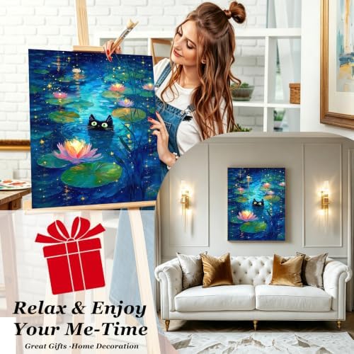 Cat Paint by Numbers Kit for Adults,DIY Paint by Numbers for Adults 16x20in | Cat Adult Paint by Numbers,DIY Acrylic Oil Paint by Number Adult for Home Wall Decor Gifts Pre Drawn Canvas Stress Relief