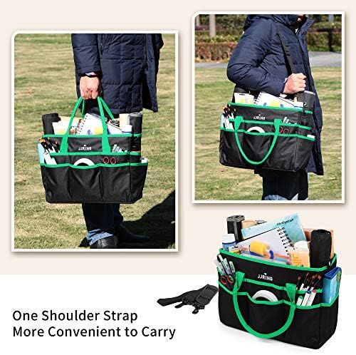 JJRING Large 600D Nylon Artist Organizer Tote Bag With 16 Pockets, Green