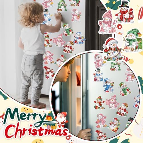 Motipuns 30 Pcs Diamond Magnets,Christmas Snowman,Pink Blue