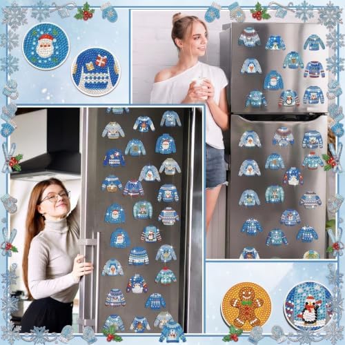 Motipuns 30 Pcs Diamond Magnets,Winter Sweater,Sky Blue