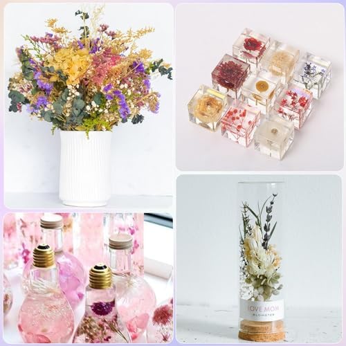 Comkrivy Real Dried Flowers 100% Natural Dried Flowers, Mixed Colors Dried Leaf Flowers for DIY Arts and Crafts Candles Resin Jewelry Nail Pendant Cards Scrapbooking Wedding Home Decoration