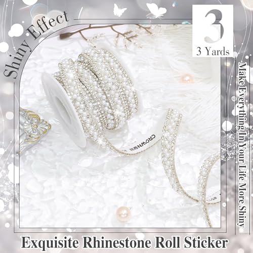 White Pearl Rhinestone Ribbon Roll 1 CM Wide Rhinestone Tape