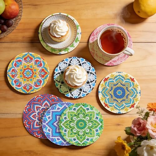 Leatrice Mandala Diamond Art Coasters Set Diamond Painting Kits for Adults