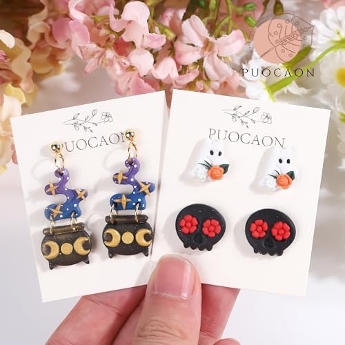 Puocaon Halloween Polymer Clay Cutters - 18 Pcs Horror Ghost Bat Halloween Clay Cutters for Polymer Earrings Jewelry Making Thriller Movie Design