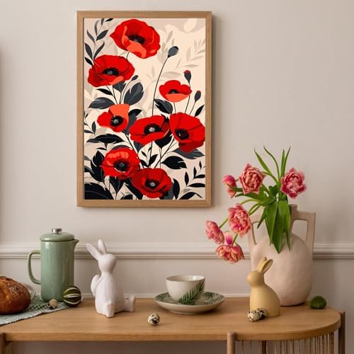 Auremi Flower Paint by Number Kits with Framed, DIY Flower Paint by Number Canvas for Adults, Easy Acrylic in Canvas with Brushes for Decor 20x30cm