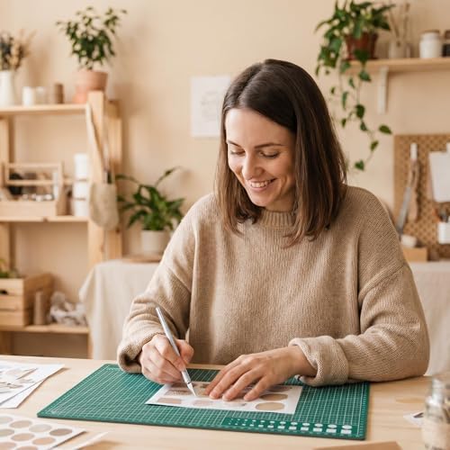 A3 Self Healing Cutting Mat Double Sided, 12x18 Inch Rotary Cutting Board with Aluminum Alloy Craft Knife and 5 Spare Blades, Precision Craft Mat for Sewing Quilting Fabric Scrapbooking Model Making