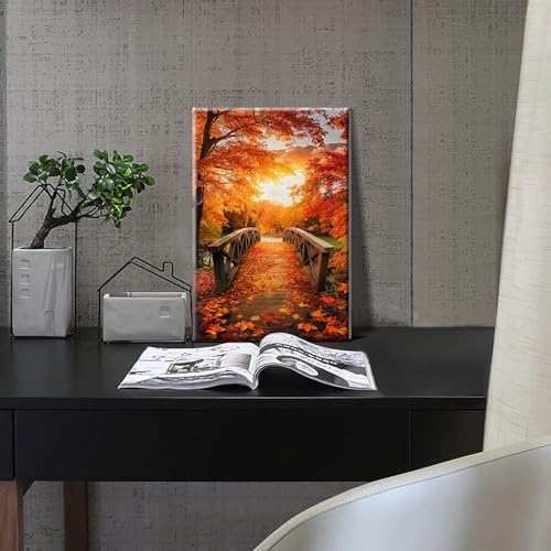 HeeBenor Framed Paint by Numbers Kit for Adults, Autumn Leaves Paint by Numbers Kit for Adults with Easel, DIY Landscape Paint by Number with Frame, Adult Paint by Number Kits Framed Canvas 8x12 Inch