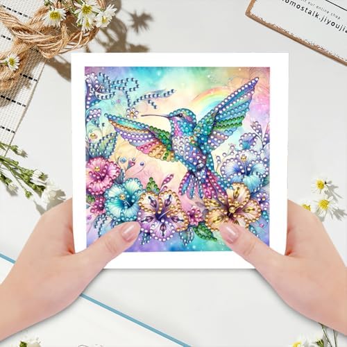 Diamond Art Cards with Envelopes–6PCS DIY Diamond Painting Greeting Cards Kit | Card Making Kit with Bling for Adults & Beginners | Birthday,Holiday & Thank You Cards (Flower Hummingbird)