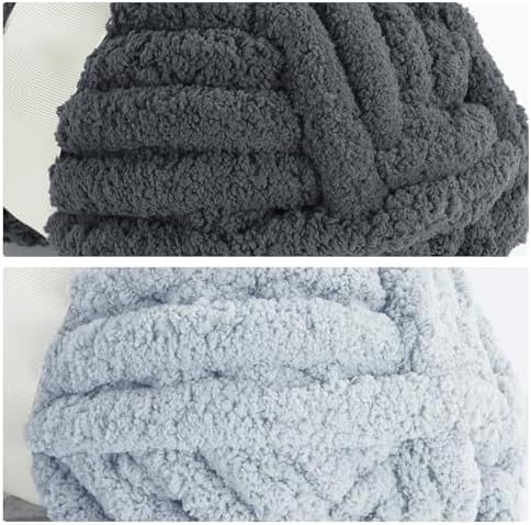 MABOZOO Assorted Chunky Yarn for Hand Knitting 8 Pack, Fluffy Jumbo Chenille Yarn, Soft Plush Yarn Bulky, Giant Thick Fuzzy Yarn for Arm Knitting,4 Dark Grey & 4 Rice Grey(31.7 yds,8 oz Each Skein)