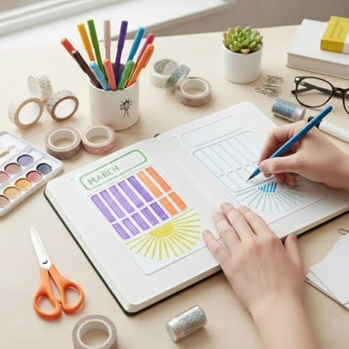 36pcs Journal Stencils Set 4 * 7 Inch Reusable Plastic Templates Planner Stencils Paint Template Bullet Journaling Supplies for Daily Planner Weekly Schedule Habit Tracker Note