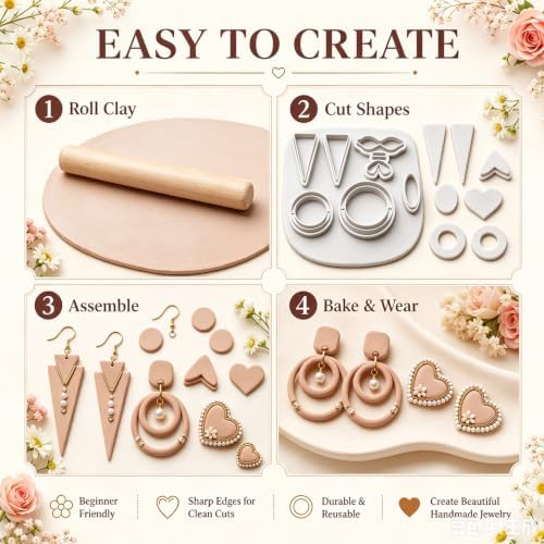 12Pcs Polymer Clay Earring Cutters, Bow Heart Circle Triangle Shapes