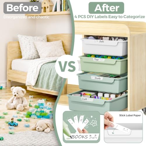 SYKIARIOL Craft Organizers and Art Supply Storage, Art Cart, Mint Green | Rolling Cart with 4 Drawers & Metal Pegboard, 5 Hooks, Cute Macaron Color Magnets for Craft Room, Office, Classroom
