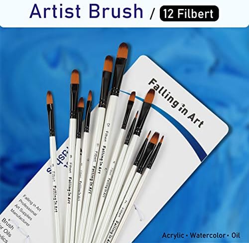 Falling in Art 12 PCS Professional Filbert Paint Brushes Set