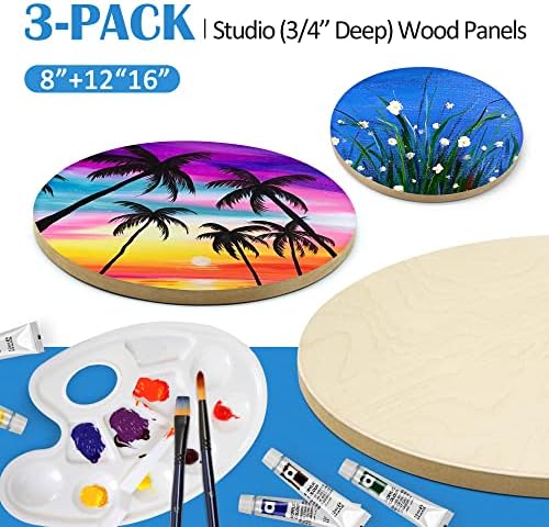 Falling in Art 3 Pack of 8, 12, 16'' Unfinished Round Birch Wood Panels