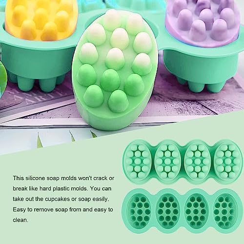 Silicone Soap Mold, 4 Cavity Oval Massage Soap Mould Cookie Chocolate Cake Mold Tray for DIY Homemade Craft (Green)
