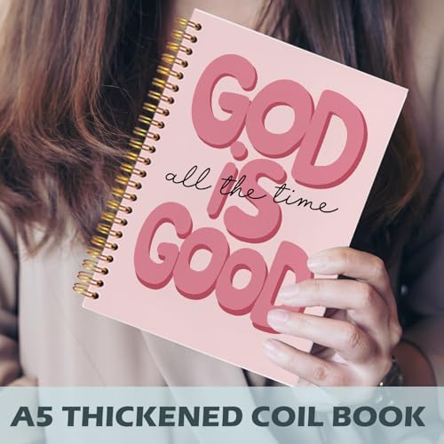 Yhtrg Red Preppy God Is Good Notebooks, Brown Christian Spiral Notebook Gift for Women, Bible Journaling Notebooks for Office School Supplies, 5.5x8.3 Inch