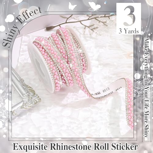 Pink Pearl Rhinestone Roll Self Adhesive 3 Yards Diamond Tape