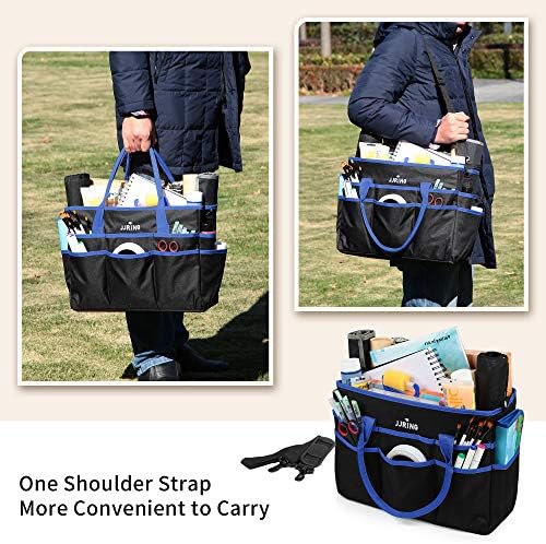JJRING Large 600D Nylon Artist Organizer Tote Bag With 16 Pockets, Blue
