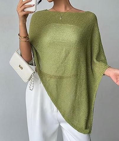 Women Sheer Poncho Shawl Top Lightweight Knit Pullover Beach Cover Up Tops