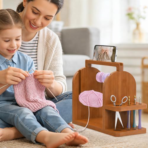 sandpaint Crochet Yarn Holder, Bamboo Yarn Holder for Crocheting(Brown)