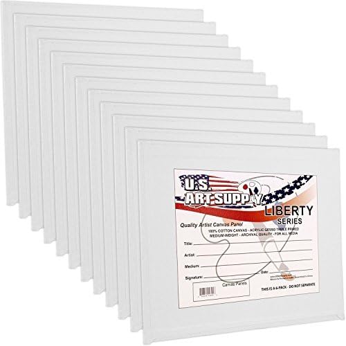 U.S. Art Supply 6 X 6 Inch Art Canvas Board Panels 96 Pack - 8 Ounce | Heavyweight Cotton Acid Free Canvases for Painting Acrylics and Watercolor (1 Case of 96 Single Canvas Painting Panels)