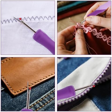 3pcs Seam Ripper, Stitch Remover Tool with Safety Caps and Small Red Ball for Hand Sewing Knitting Cross Stitch Embroidery Thread Removal(Purple)