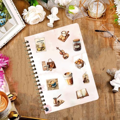 50Pcs Vintage Stickers,Waterproof Transparent PET Aesthetic Decorative Sticker Scrapbooking Supplies for Adult Card Making Letters Planner Journaling Junk Journal DIY Water Bottles Art Craft.Coffee