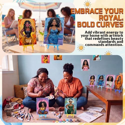 Blosssound 10 Set Pre Printed Canvas Pre Drawn Canvas Painting with Easel Kits 5" x 7" Outline Painting Panels for Beginners, DIY Craft Project, Party Favor, Home Decors(Curvy Goddesses)