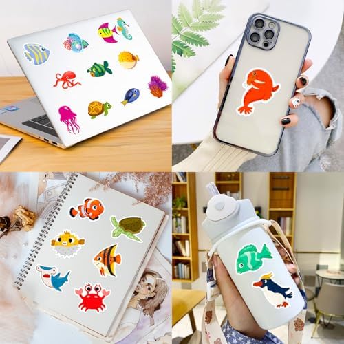 Ocean Animal Stickers for Water Bottle, 100Pcs Waterproof Vinyl Marine Ocean Creatures Beach Stickers, Summer Sticker Bulk for Kids Teens