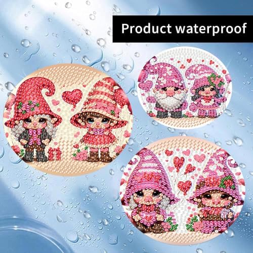 8 Pcs Valentine Diamond Art Coasters Kit for Adults with Holder 4x4in