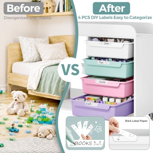 SYKIARIOL Craft Organizers and Art Supply Storage, Art Cart, Ice Cream | Rolling Cart with 4 Drawers & Metal Pegboard, 5 Hooks, Cute Macaron Color Magnets for Craft Room, Office, Classroom