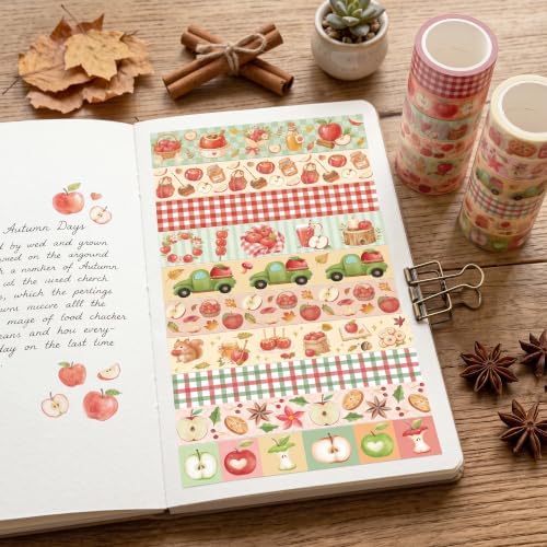 12 Rolls Autumn Thanksgiving Apple Washi Tape for Gift Wrapping