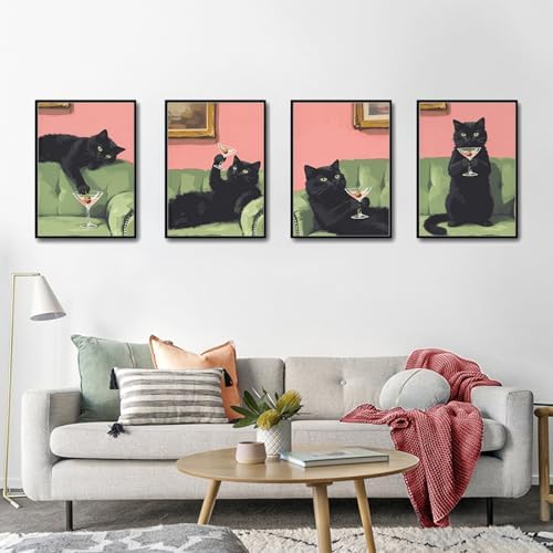 4 Pack Paint by Numbers Kit for Adults with Frame, Black Cat Painting Kit