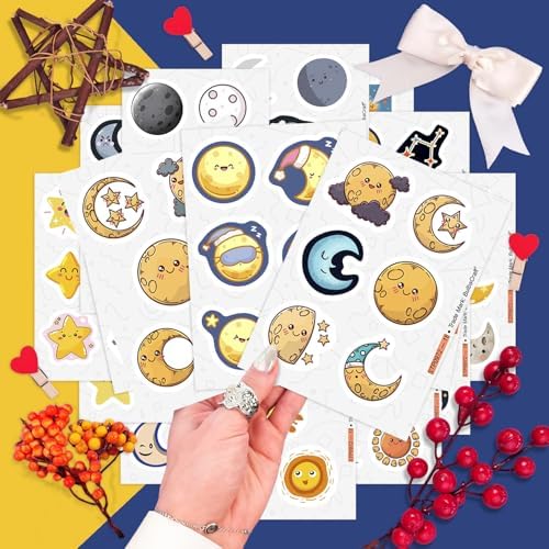 100Pcs Moon Stickers for Water Bottle and Laptop - Moon Party Supplies & Decorations, Waterproof Vinyl Decals, Space and Astronomy Stickers, Gifts for Women & Men